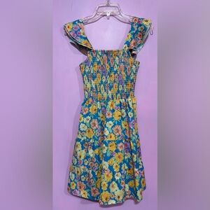 Floral Kids Casual Dress - Blue and Yellow